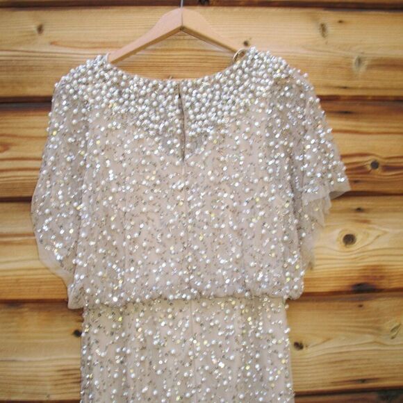 MAC DUGGAL 14523 Beige Beaded Mesh Cape Gown - Picture 11 of 13